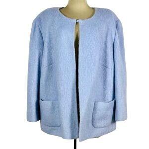 Josephine Chaus Blue Wool Mohair Blend‎ Coat Size 24 Open Front Pocket Jacket